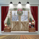 Weiß Ziegel Mit Rot Vorhang Weihnachten Winter Hintergrund